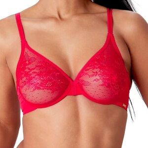 NWT Gossard Women's Glossies Lace Sheer Bra, Red (Chilli Red), UK 30E